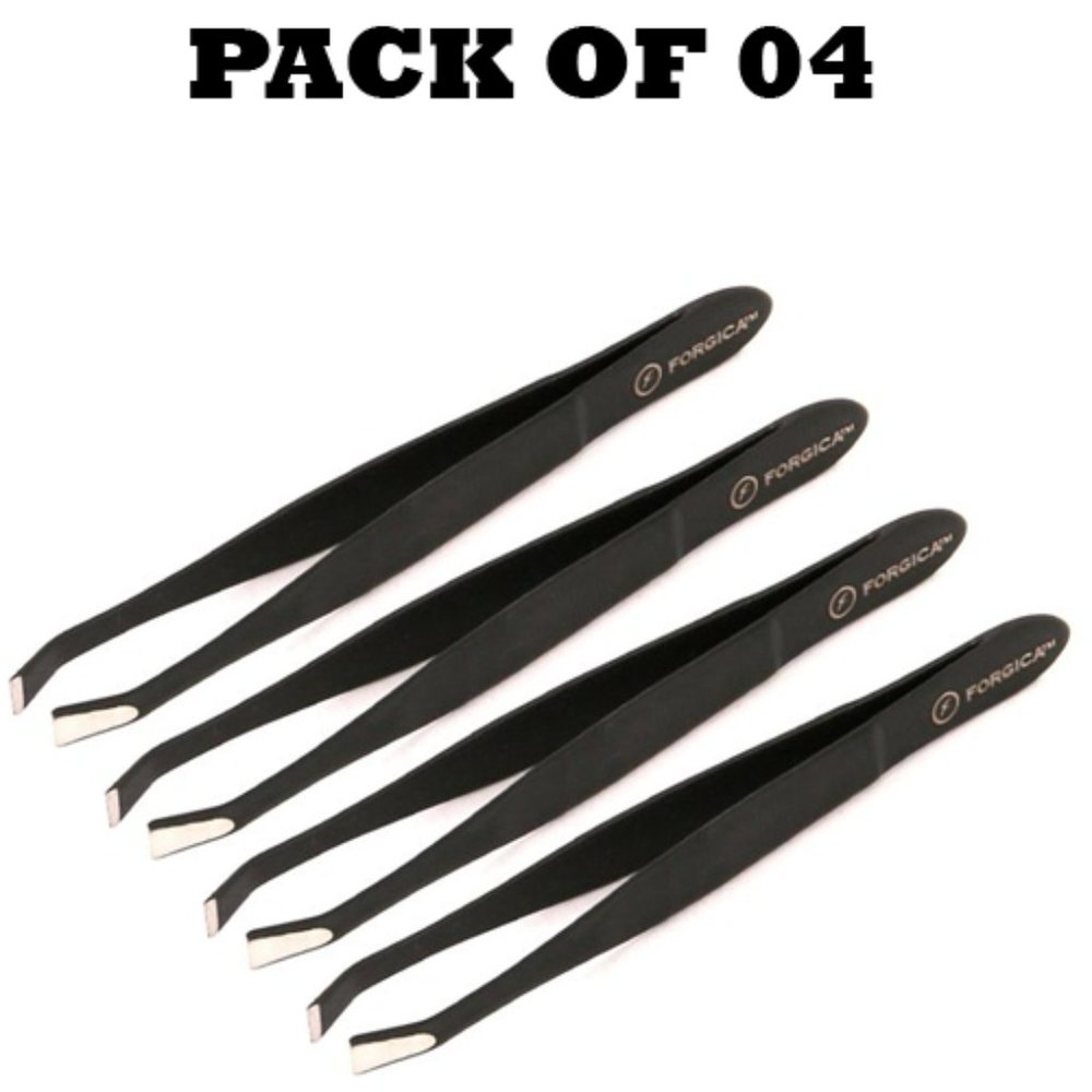 Forgica Professional Stainless Steel Paper Coated Black Tweezers Pack of 04
